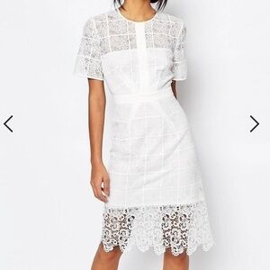 Whistles White Short Sleeve Alisa Placement Lace Midi Dress Size 6